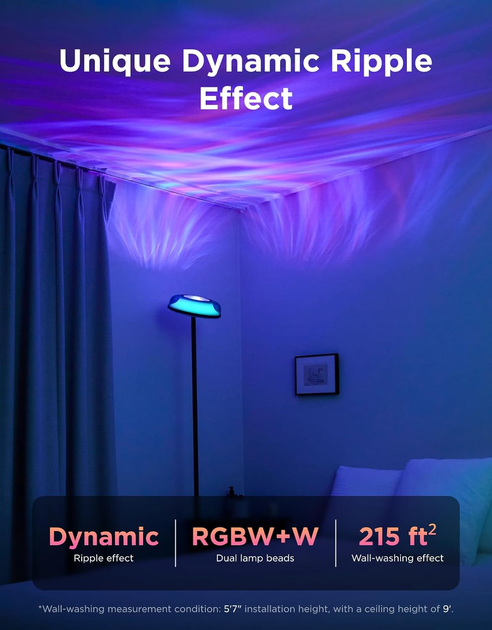 Розумний торшер Govee Uplighter RGBIC з ефектом водяних брижів: LED лампа 2 в 1, SmartThings, Alexa, Matter, білий/кольоровий - зображення 3