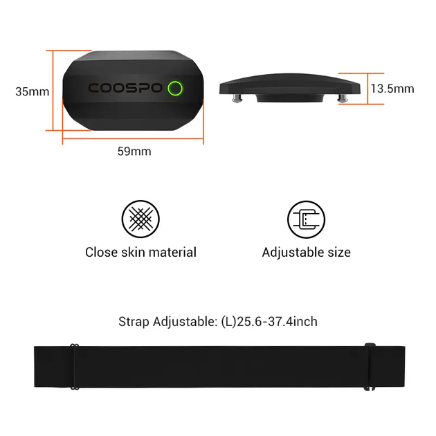 Нагрудный пульсометр Coospo H808S Bluetooth ANT+: профессиональный датчик сердечного ритма для бега и велоспорта, IP67, Black - изображение 6