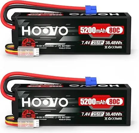 Комплект акумуляторів Hoovo 2S 7.4V 5200mAh 80C LiPo EC3: Батареї для RC-моделей, машин, дронів та катерів — 2 шт - зображення 3