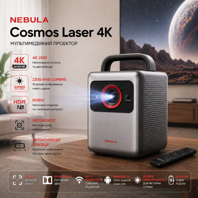 Лазерный проектор Anker Nebula Cosmos Laser 4K: Android TV 10.0