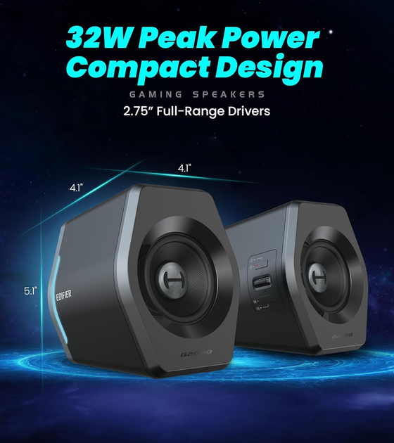 Ігрові колонки Edifier G2000 RGB Black: 32 Вт, Bluetooth 5.1, USB, AUX, 12 ефектів підсвічування, EQ режими - Фото 4 Ігрові колонки Edifier G2000 RGB Black: 32 Вт, Bluetooth 5.1, USB, AUX, 12 ефектів підсвічування, EQ режими - зображення 4