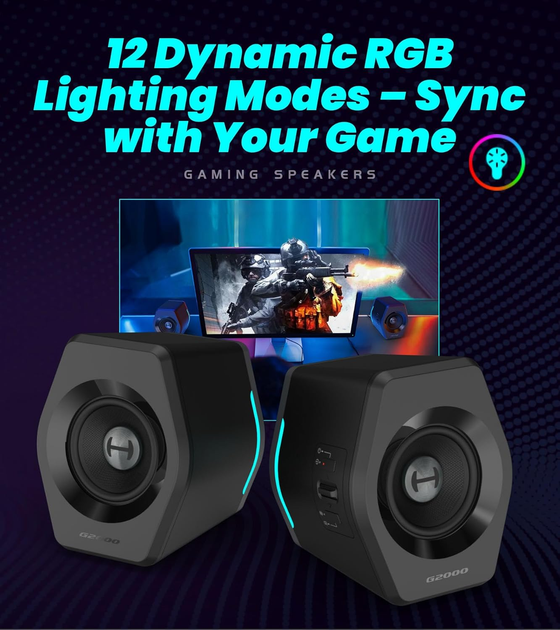 Ігрові колонки Edifier G2000 RGB Black: 32 Вт, Bluetooth 5.1, USB, AUX, 12 ефектів підсвічування, EQ режими - Фото 5 Ігрові колонки Edifier G2000 RGB Black: 32 Вт, Bluetooth 5.1, USB, AUX, 12 ефектів підсвічування, EQ режими - зображення 5