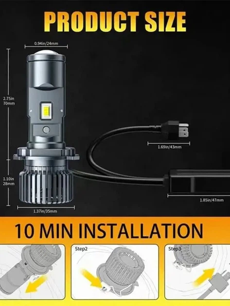 LED лампи H4 з міні лінзами 100Вт 16000Лм Canbus для авто - зображення 6