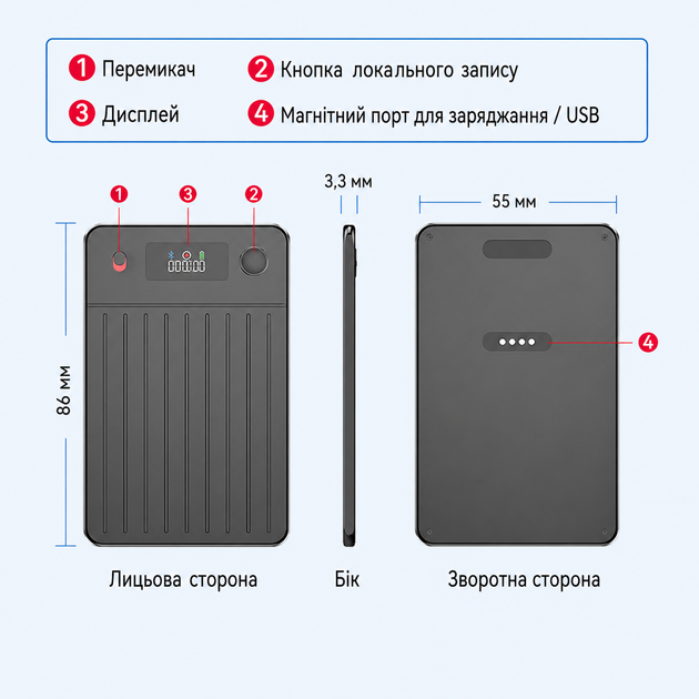 Міні диктофон з AI транскрибацією запису картою пам’яті 64 ГБ та Bluetooth через додаток з кейсом для зберігання портативний цифровий аудіорекордер для лекцій зустрічей інтерв’ю навчання та роботи чорний - зображення 6