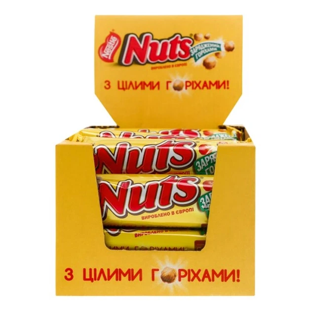 Упаковка батончиків NUTS 42 г х 24 шт - Фото 1 Упаковка батончиків NUTS 42 г х 24 шт - изображение 1