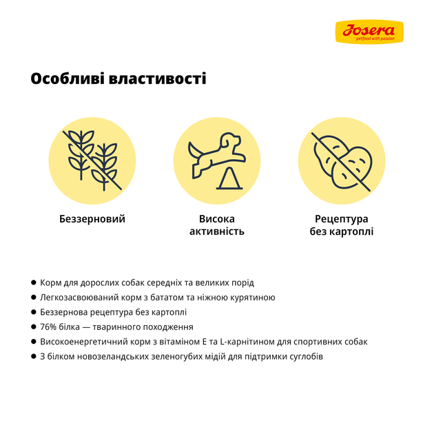 JOSERA Nature Energetic (Chicken & Sweet Potato) 12,5 кг - Корм з м’ясом птиці та бататом для активних собак - изображение 4