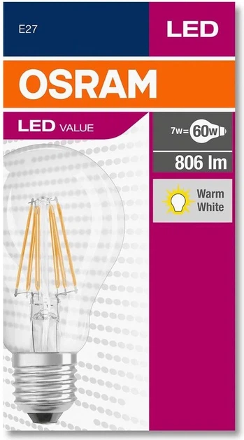 Світлодіодна лампа OSRAM Value Classic A 60 Filament 7 Вт 827 Clear E27 (4058075819658) - зображення 2
