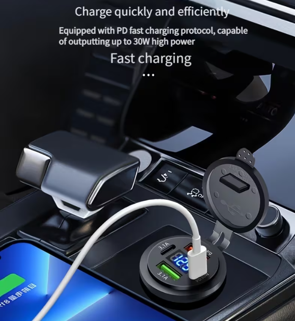 Врезная USB розетка 12 24 V 4 порта с вольтметром 2 USB C PD 2 USB A QC 3.0 - Фото 7 Врезная USB розетка 12 24 V 4 порта с вольтметром 2 USB C PD 2 USB A QC 3.0 - изображение 7