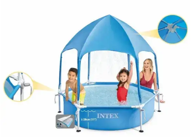 Басейн каркасний з накриттям, розмір 183x38см, CANOPY METAL FRAME POOL, вага 8,8 кг, Intex 28209, - зображення 2