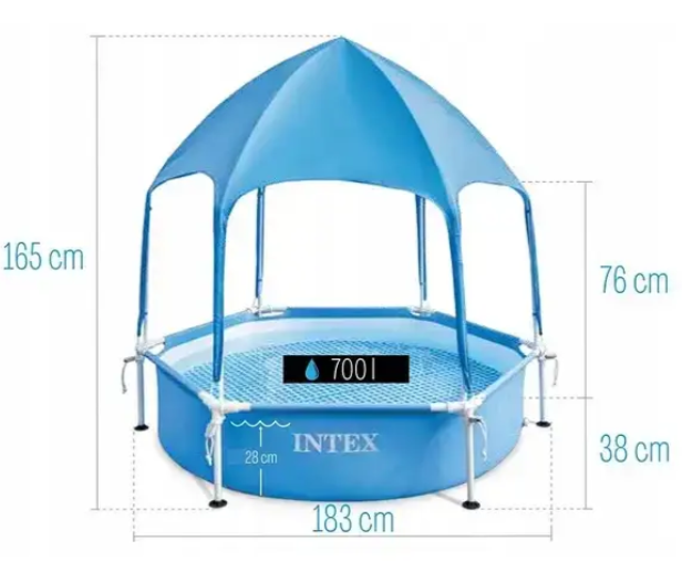 Басейн каркасний з накриттям, розмір 183x38см, CANOPY METAL FRAME POOL, вага 8,8 кг, Intex 28209, - зображення 5