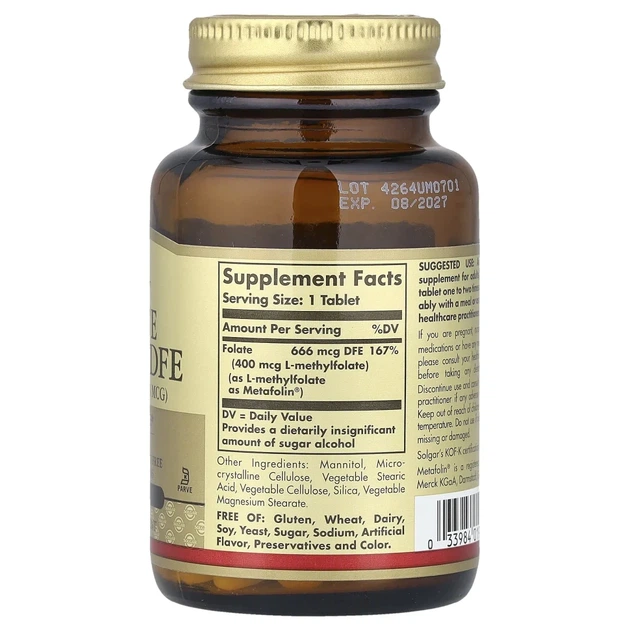 Фолат Solgar (Folate as metafolin) 666 мкг DFE 100 таблеток (SOL-01941) - зображення 2