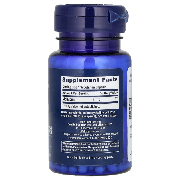 Мелатонін Life Extension (Melatonin) 3 мг 60 капсул (LEX-33006) - зображення 2
