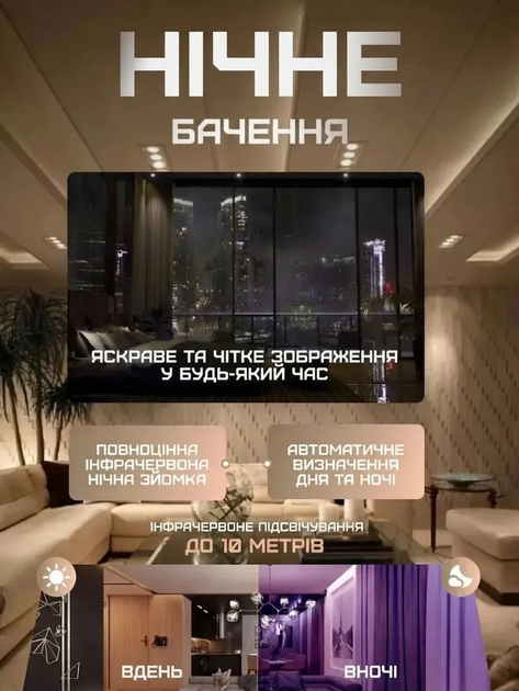 Камера лампочка з цоколем в патрон панорамна Wi-Fi камера поворотна день ніч бездротова - изображение 8