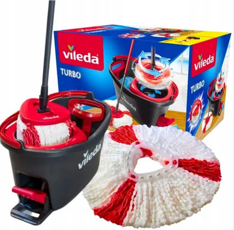 Комплект для уборки Vileda 2в1 TURBO швабра с отжимом и ведро микрофибра система очистки 120 см ручка - изображение 3