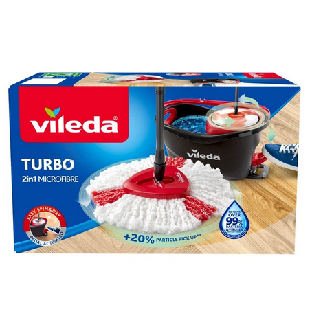 Комплект для уборки Vileda 2в1 TURBO швабра с отжимом и ведро микрофибра система очистки 120 см ручка - изображение 5