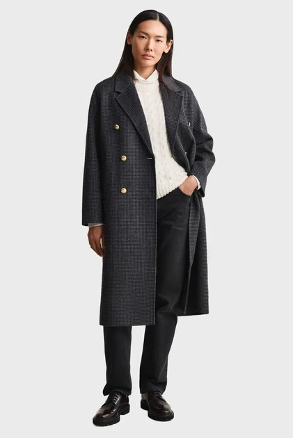 Жіноче сіре вовняне картате пальто CHECKED HANDSTITCHED COAT Gant L 4751150 - изображение 2