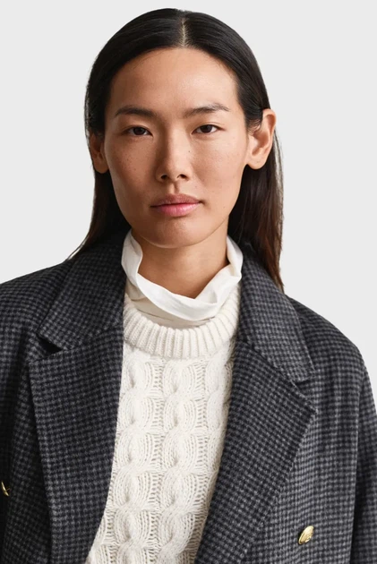 Жіноче сіре вовняне картате пальто CHECKED HANDSTITCHED COAT Gant L 4751150 - изображение 6