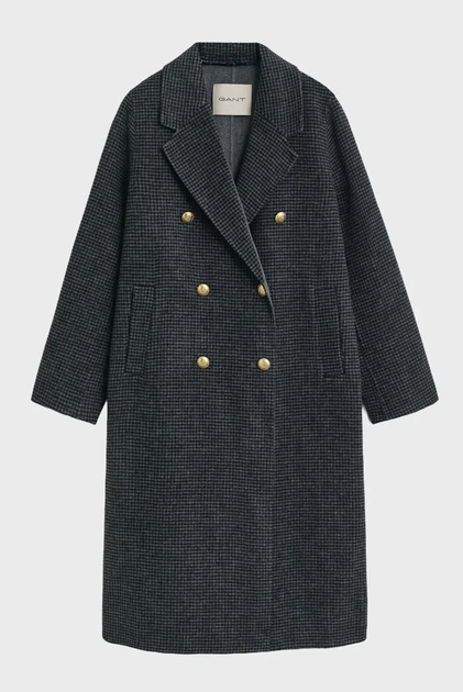 Жіноче сіре вовняне картате пальто CHECKED HANDSTITCHED COAT Gant L 4751150 - изображение 7