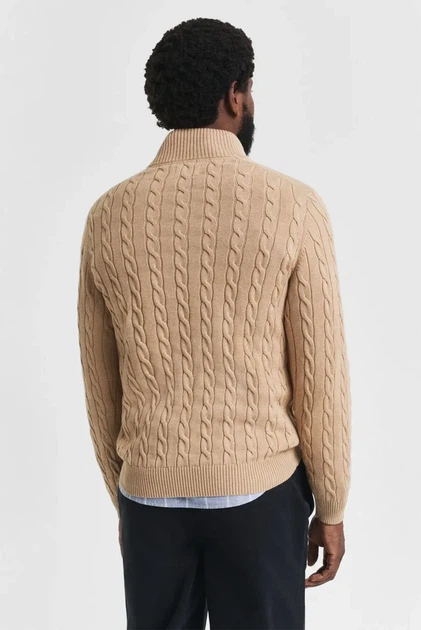 Чоловіча бежева кофта COTTON CABLE HALF ZIP Gant S 8050603 - изображение 3