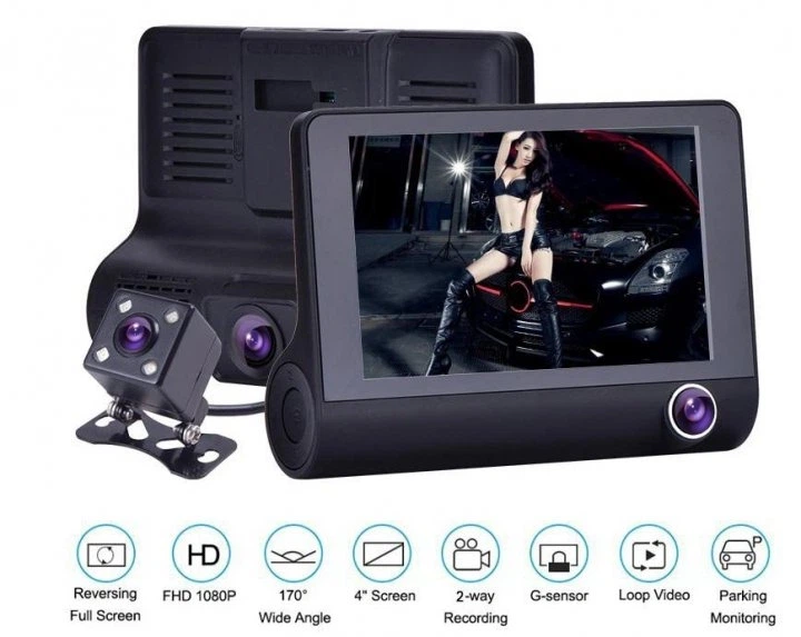 Відеореєстратор G42 з камерою заднього виду, 3 камери, 4" дисплей, Full HD 1080p, нічна зйомка, G-сенсор - зображення 5