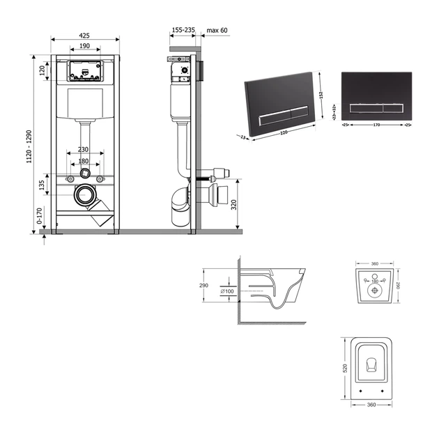 Готовое решение Qtap для ванной комнаты: подвесной унитаз Crow Ultra Quiet 520×360×290 + комплект инсталляции - изображение 2