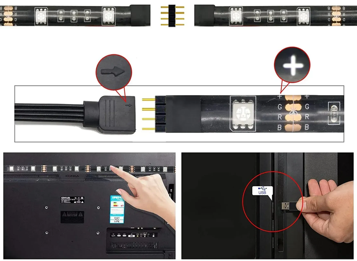 Світлодіодна RGB стрічка 5 м, з пультом, USB, TV LED Strip CB-5050 / Розумна стрічка (L) - зображення 5