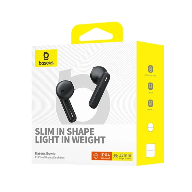 Навушники Baseus Bowie E16 TWS Wireless Bluetooth 5.3, вкладиші, з мікрофоном, IPX4, 13 мм драйвери, до 30 год роботи, чорні - Фото 2 Навушники Baseus Bowie E16 TWS Wireless Bluetooth 5.3, вкладиші, з мікрофоном, IPX4, 13 мм драйвери, до 30 год роботи, чорні - зображення 2