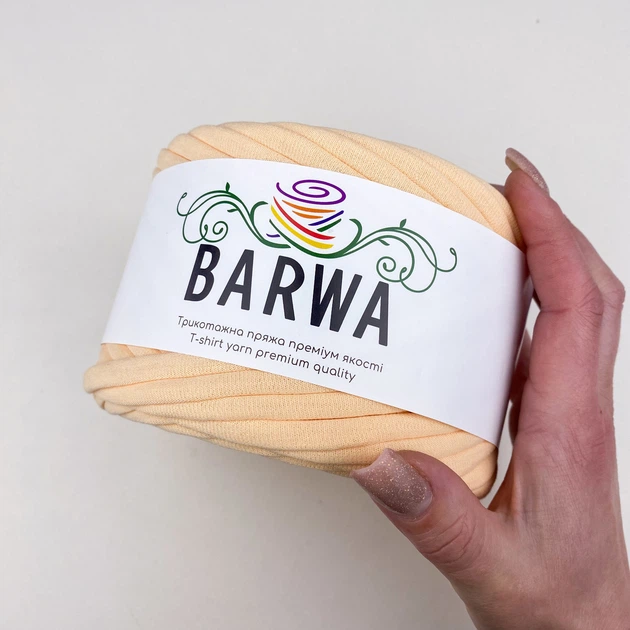 Пряжа стрічкова Barwa трикотажна плоска для в'язання макраме персик №22 - Фото 2 Пряжа стрічкова Barwa трикотажна плоска для в'язання макраме персик №22 - изображение 2