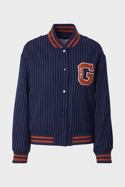 Жіночий темно-синій вовняний бомбер у смужку PINSTRIPE VARSITY Gant M 4700378 - Фото 6 Жіночий темно-синій вовняний бомбер у смужку PINSTRIPE VARSITY Gant M 4700378 - изображение 6