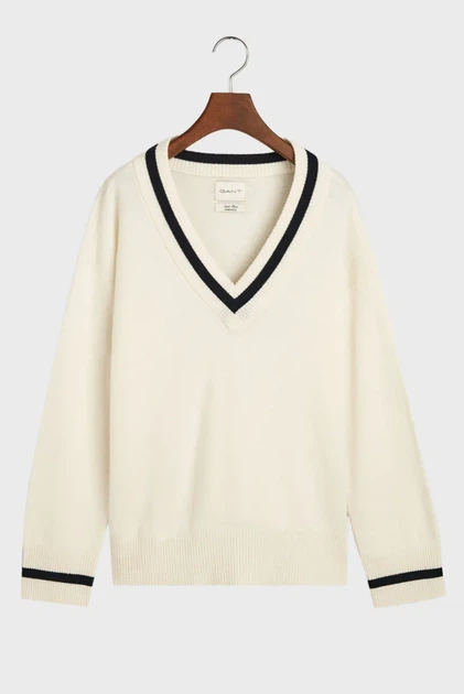 Жіночий білий вовняний пуловер SUPERFINE LAMBSWOOL CONT V-NECK Gant S 4805265 - изображение 6