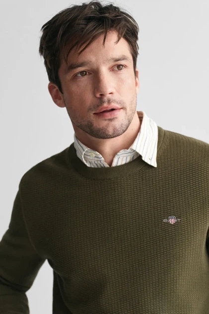 Чоловічий оливковий джемпер COTTON MICRO TEXTURED Gant XXL 8030210 - изображение 4