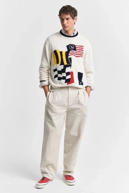 Чоловічий білий светр FLAG INTARSIA COTTON C-NECK Gant L 8040220 - Фото 2 Чоловічий білий светр FLAG INTARSIA COTTON C-NECK Gant L 8040220 - изображение 2