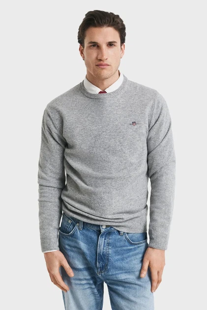 Чоловічий сірий вовняний джемпер SUPERFINE LAMBSWOOL C-NECK Gant L 87211 - Фото 1 Чоловічий сірий вовняний джемпер SUPERFINE LAMBSWOOL C-NECK Gant L 87211 - изображение 1