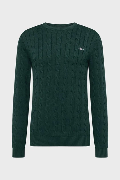 Чоловічий темно-зелений джемпер COTTON CABLE C-NECK Gant L 8050601 - изображение 5
