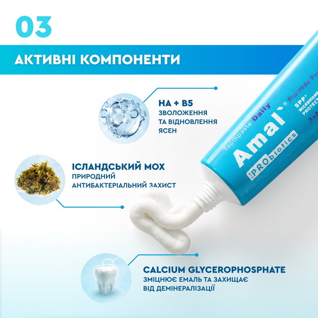 Зубная паста без фтора от кариеса с пробиотиками Amal` Daily для ежедневного использования профилактика гингивита, пародонтоза Амаль 100 г - изображение 4