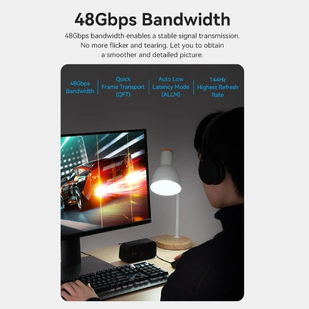 Кабель HDMI M-M, 60.0 м, V2.1, Optical 8K 60Гц 48Gbps Dolby 7.1 TPE Чорний Zinc Alloy Type Vention - зображення 7