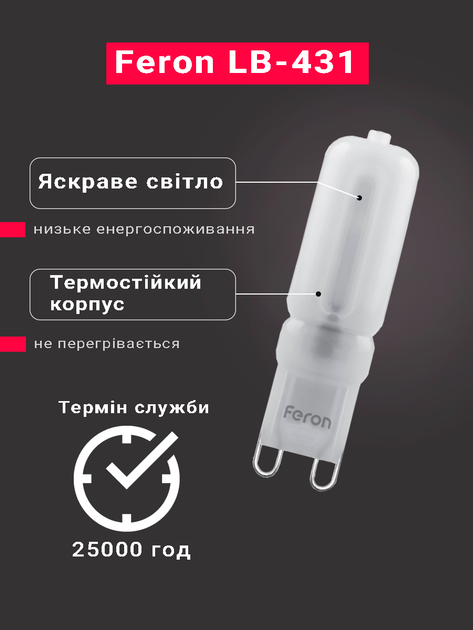 Светодиодная лампа Feron LB-431 4Вт 230V G9 4000K свет нейтральный белый (LB-431/4000) - изображение 3
