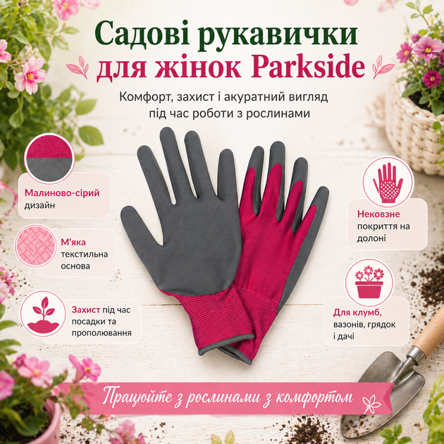 Садовые перчатки Parkside LIDL женские с нескользящим латексным покрытием для огорода дачи клумб размеры - Фото 6 Садовые перчатки Parkside LIDL женские с нескользящим латексным покрытием для огорода дачи клумб размеры - изображение 6