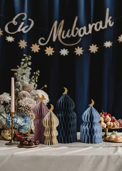 Zestaw dekoracyjnych figur PartyDeco Papierowe honeycomb Eid Mubarak kopuły  4 szt Mix kolorów (ZDP10) (5904555075184) - obraz 3