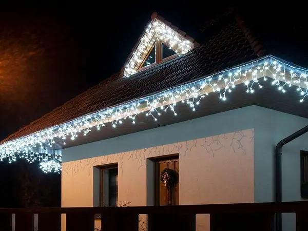 Новогодняя праздничная гирлянда бахрома 120 Led прозрачный провод 3х0.5 м Холодный белый - изображение 18