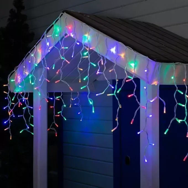 Новогодняя праздничная гирлянда бахрома 120 Led прозрачный провод 3х0.5 м Холодный белый - изображение 17