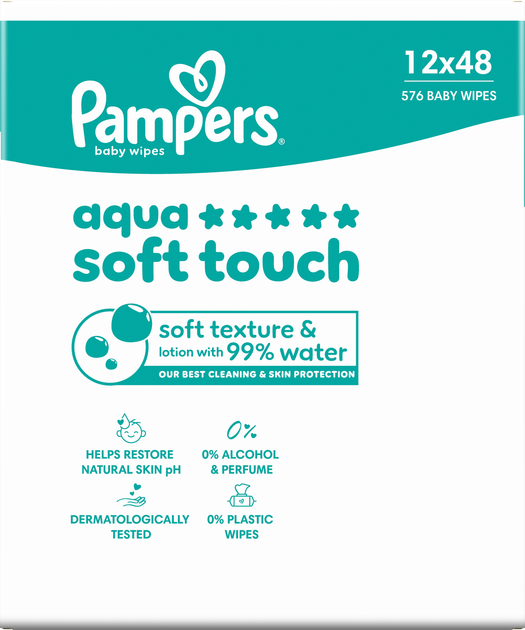 Набір вологих серветок Pampers Aqua Soft Touch 12 x 48 шт (8006530140225) - зображення 3