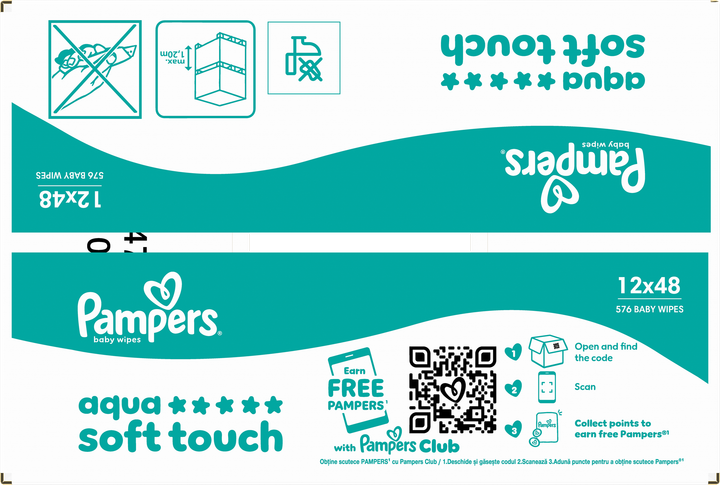 Набір вологих серветок Pampers Aqua Soft Touch 12 x 48 шт (8006530140225) - зображення 5