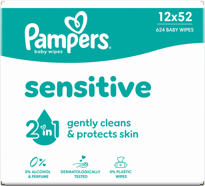 Набір вологих серветок Pampers Sensitive 12 х 52 шт (8006540523100) - зображення 5