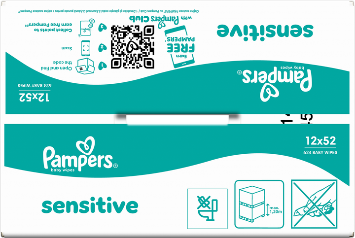 Набір вологих серветок Pampers Sensitive 12 х 52 шт (8006540523100) - зображення 6