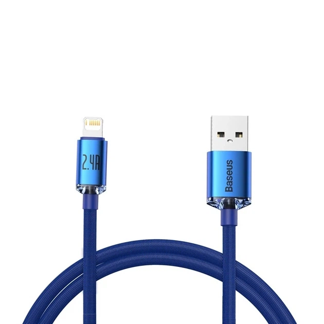 Кабель Baseus Crystal Shine Series Fast Charging Data Cable USB to iP 2.4A 1.2m Blue - Фото 1 Кабель Baseus Crystal Shine Series Fast Charging Data Cable USB to iP 2.4A 1.2m Blue - зображення 1