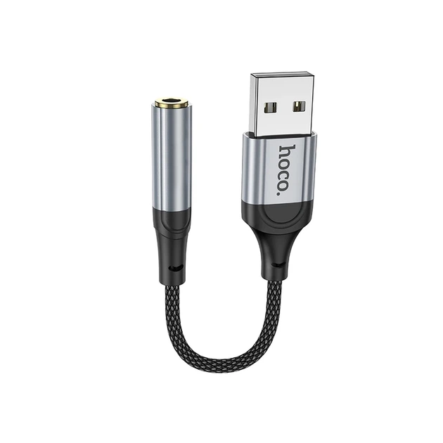Аудiокабель HOCO LS36 USB-A to 3.5mm female, nylon braid, 0,12m, Black - Фото 1 Аудiокабель HOCO LS36 USB-A to 3.5mm female, nylon braid, 0,12m, Black - зображення 1