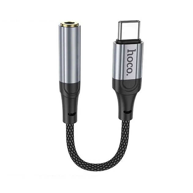 Аудiокабель HOCO LS36 Type-C to 3.5 female, nylon braid, 0.12m, Black - Фото 1 Аудiокабель HOCO LS36 Type-C to 3.5 female, nylon braid, 0.12m, Black - изображение 1