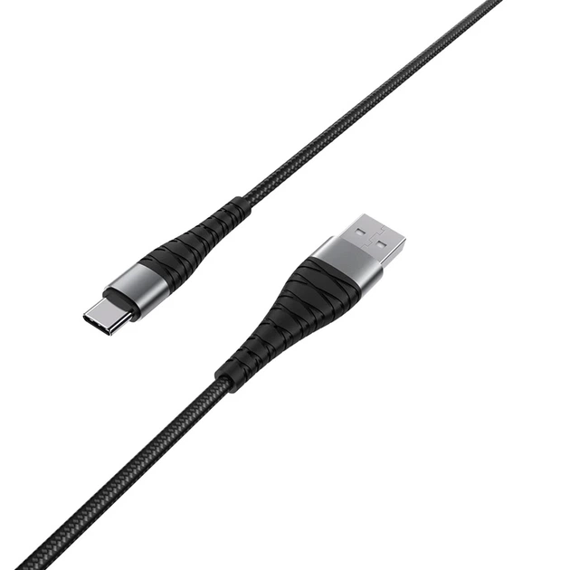 Кабель BOROFONE BX32 USB to Type-C 2.4A, 1m, nylon, aluminum+TPE connectors, Black - Фото 1 Кабель BOROFONE BX32 USB to Type-C 2.4A, 1m, nylon, aluminum+TPE connectors, Black - изображение 1