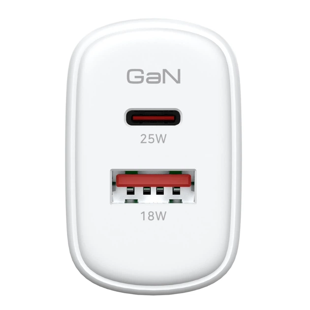 Зарядний пристрій Armorstandart 1xUSB-C + 1xUSB 25W GaN white (ARM89532) - зображення 2